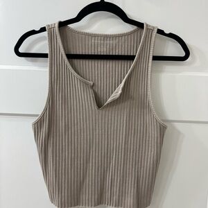 American Eagle Outfitters Tan Ribbed Crop Tank Top